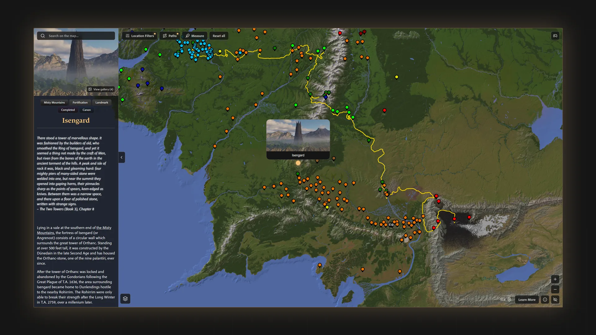 La carte interactive de la Terre du Milieu conçue pour ArdaCraft