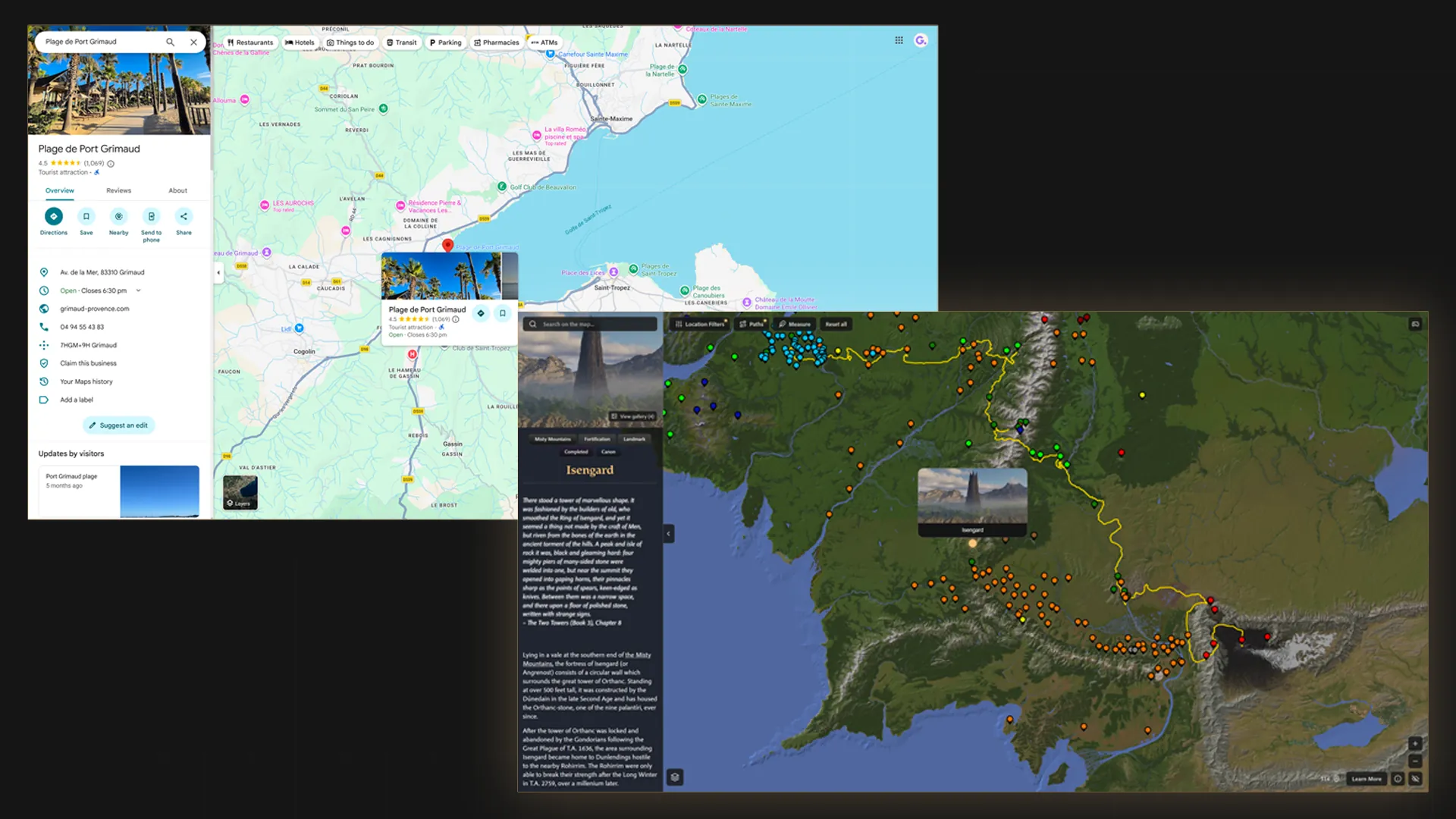 ArdaCraft's interactive map shown next to Google Maps, illustrating a deliberately familiar interface and usability